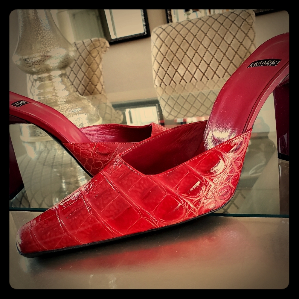 Casadei red mule heels